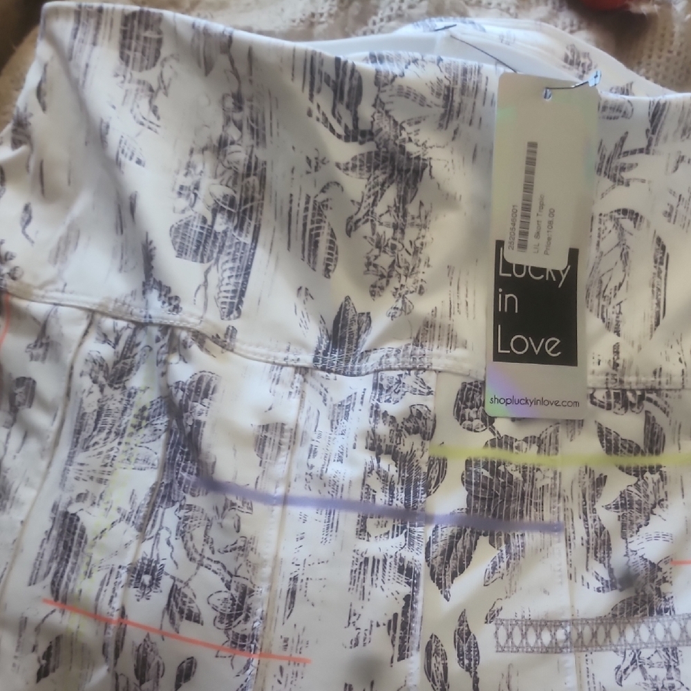 Lucky in Love White Skirt with Black and Purple Print
